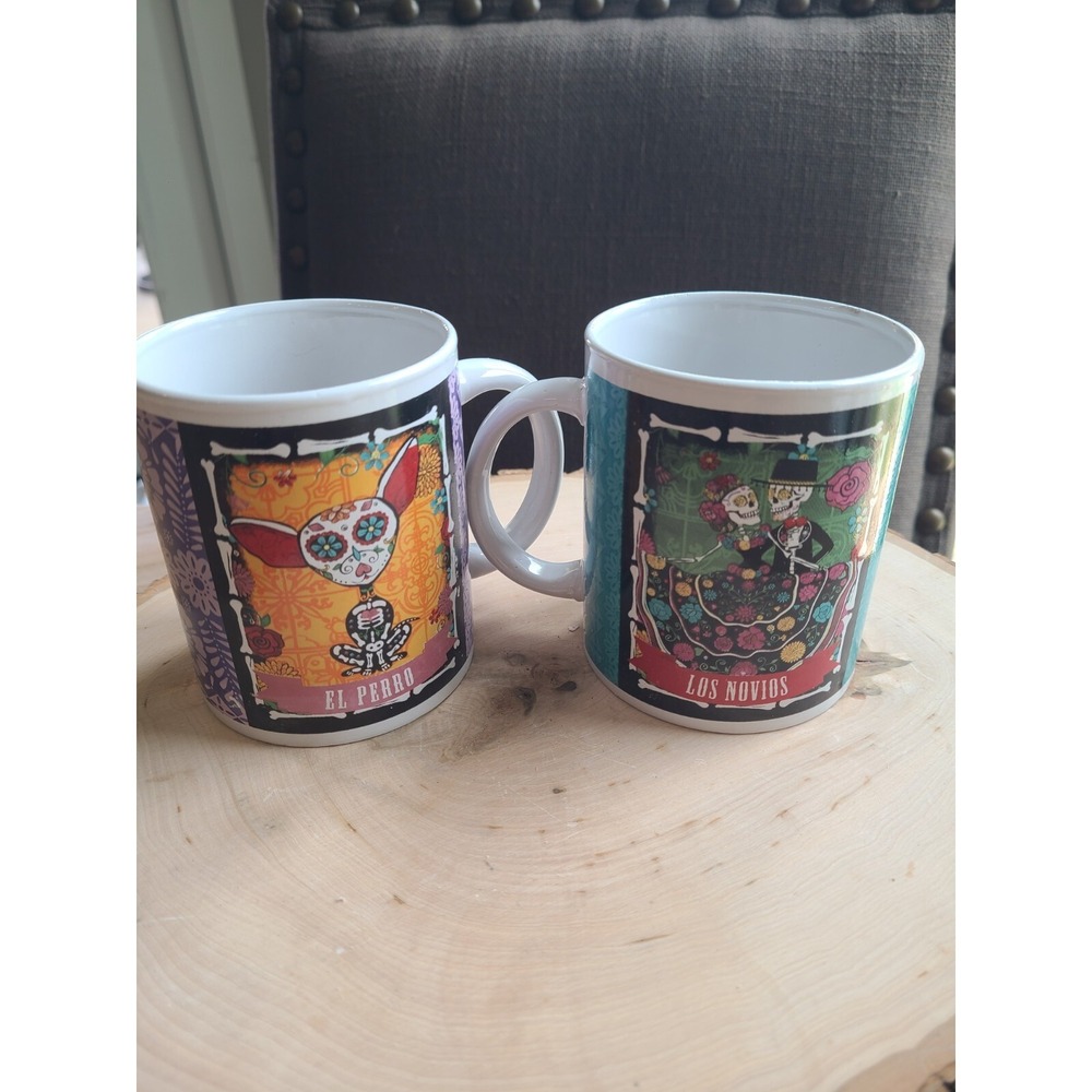 2 Day of the Dead Chihuahua Skeleton Calaca Mugs‎ Sugar Skull Los Novios Stone
